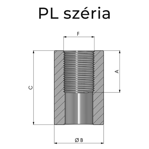 A belsőmenetes hosszú kivitelű csonk - PL széria méret rajza