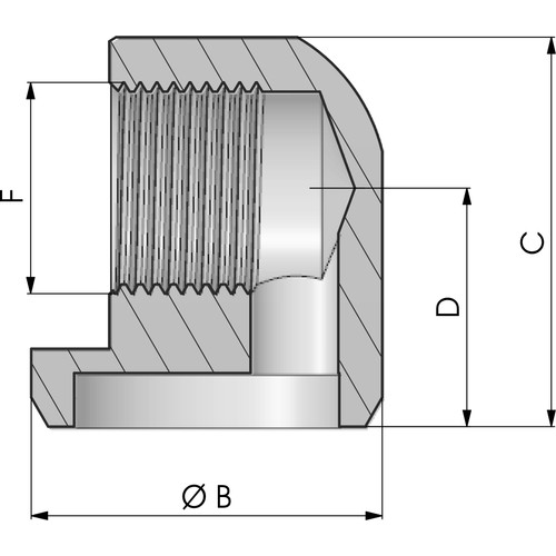 A belsőmenetes könyök kivitelű csonk méret rajza
