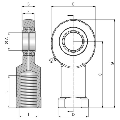 Az SC..ES típusú menetes rúdvég méret rajza