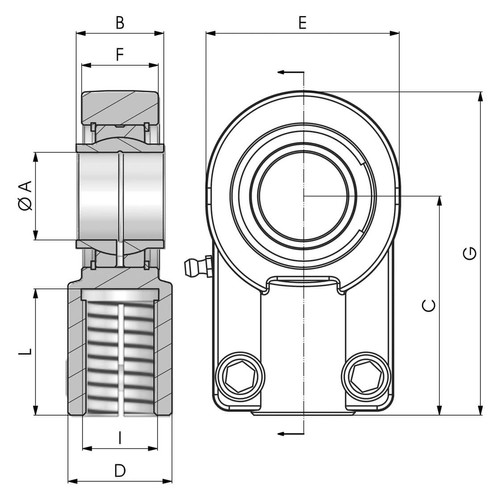 Az SN..CE típusú menetes rúdvég méret rajza