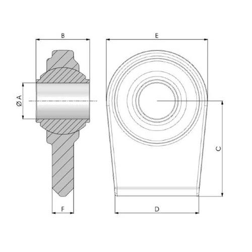 A T..FI típusú hegeszthető rúdvég méret rajza